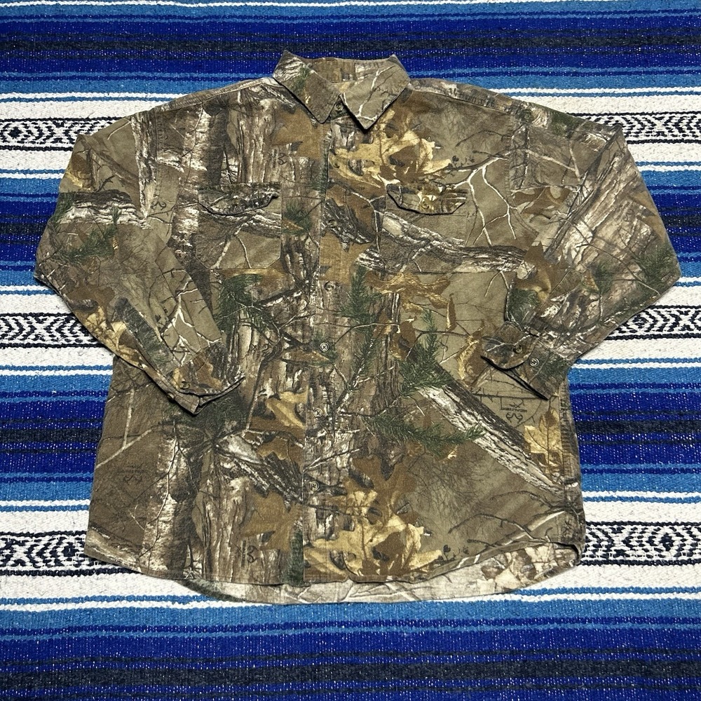 Realtree Men's XL Camo Hunting Shirt Long Sleeve Button Up 100% Cotton